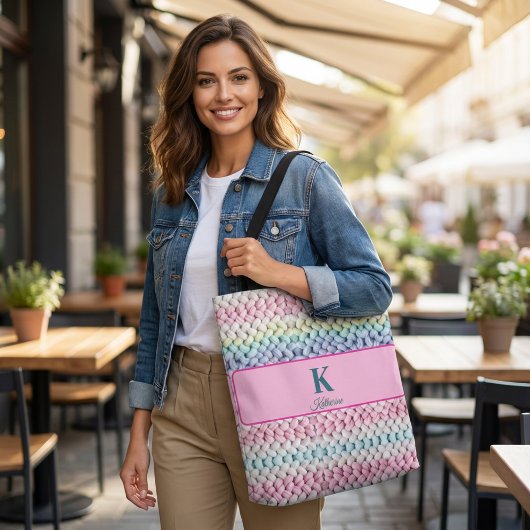 Großmaschige Pastell-Strickmonogramm-Personalisier Tasche