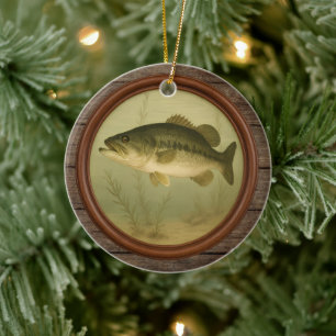 Großmäuliger Bass dunkler Holz-Weihnachtsbaumschmu Keramik Ornament
