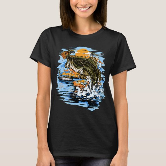 Großmäuliger Bass springt nach dem Köder T-Shirt (Vorderseite)