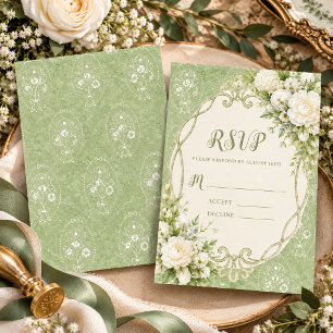 Großmillennial Florale Elegante Hellgrüne Hochzeit RSVP Karte