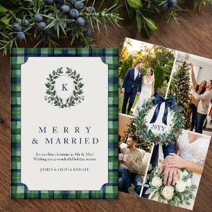 Großmillennial Fröhlich Verheiratet Tartan Monogra Feiertagskarte