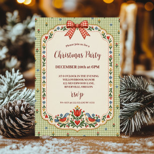 Großmillennial-Gingham-Volkskunst-Weihnachten Einladung