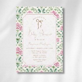 Großmillennial Rosa Florale Goldene Schleife Baby- Einladung