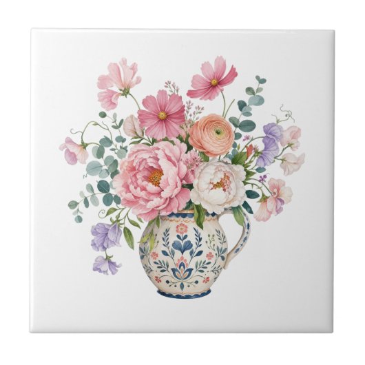 Großmillennial Rosa Pfingstrosen Cottage-Garten Bl Fliese (Vorderseite)