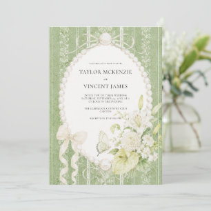 Großmillennial Sage Grün Florale Elegante Hochzeit Einladung