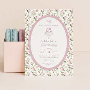 Großmillennial Vintage-Blumen-Geburtstagseinladung Einladung