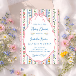 Großmillennial Vintage Blumen Mädchen Baby-Party Einladung