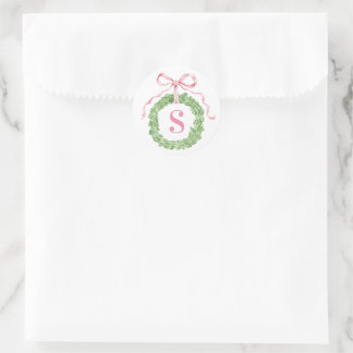 Großmillennial-Weihnachtskranz-Monogramm Runder Aufkleber