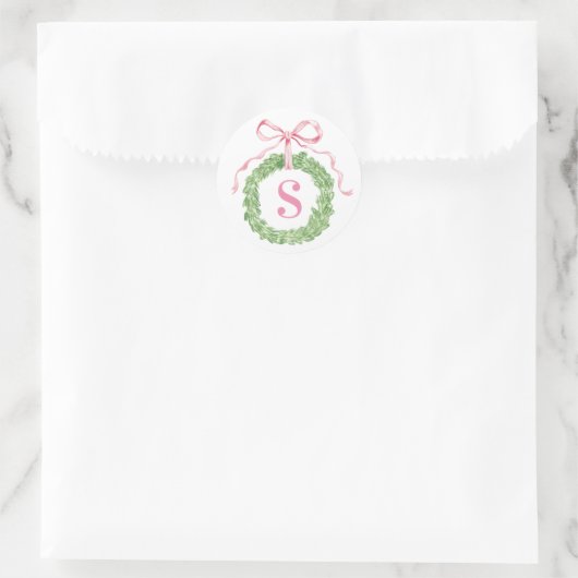 Großmillennial-Weihnachtskranz-Monogramm Runder Aufkleber (Tasche)