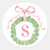 Großmillennial-Weihnachtskranz-Monogramm Runder Aufkleber (Vorderseite)