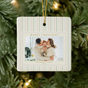 Großmillennial-Weihnachtsstreifen-Foto Keramikornament