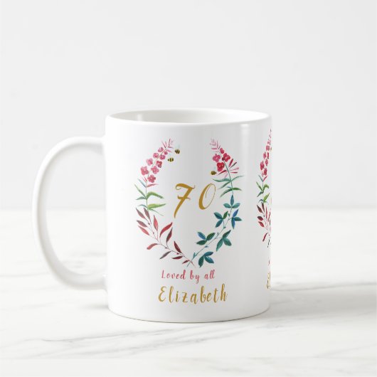 Großmutter 70. Geburtstag Blüte Ihren Namen hinzuf Kaffeetasse (Links)
