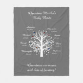 Großmutter-Baum, 8 Namen u. Daten, weiß auf Taupe Fleecedecke (Vorderseite)