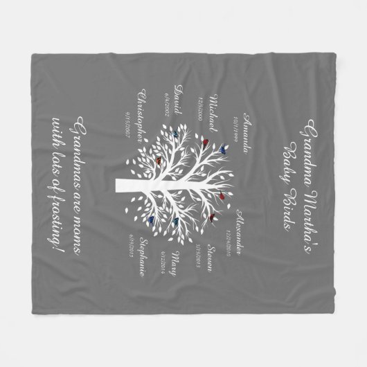 Großmutter-Baum, 8 Namen u. Daten, weiß auf Taupe Fleecedecke (Vorderseite (Horizontal))