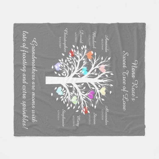 Großmutter-Baum (Herzen), weiße/des Grau-8 Namen Fleecedecke (Vorderseite (Horizontal))
