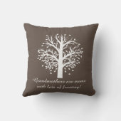 Großmutter-Baum, weiß auf Taupe, 9 Namen u. Daten Kissen (Rückseite)