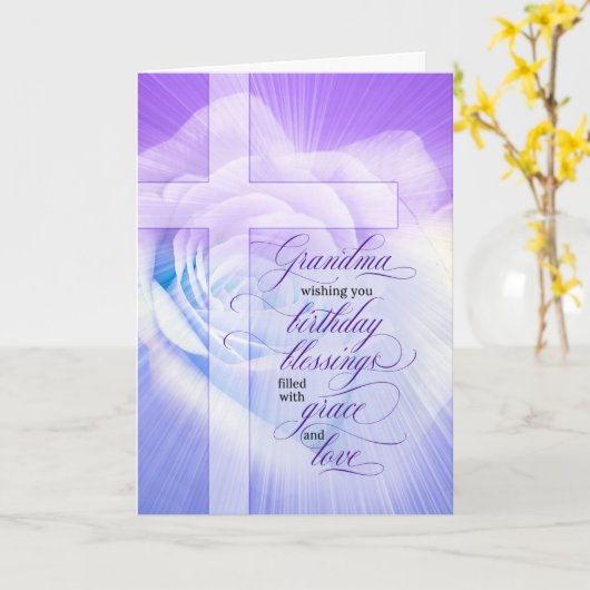 Großmutter Christlich Geburtstag Lila Rose Karte (Gelbe Blume)