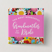 GROßMUTTER DER BRAUT Frühlingshochzeit mit Blumen Button (Vorderseite)