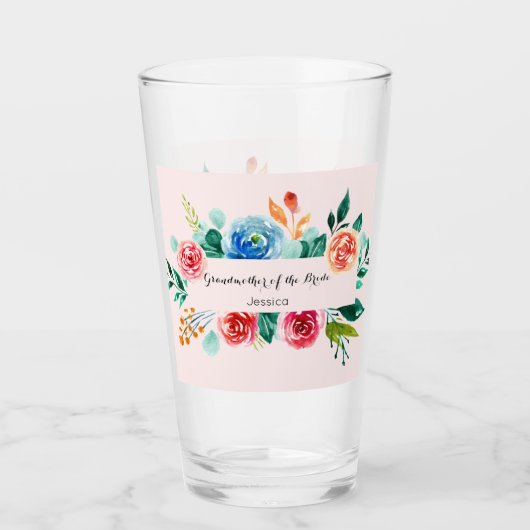 Großmutter der Braut Hochzeitpink-Glas-Cup Glas (Vorderseite)