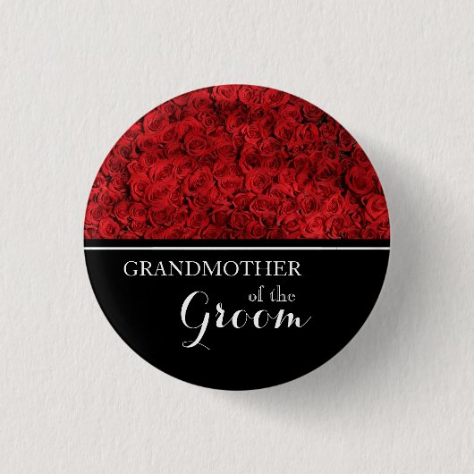 Großmutter der Bräutigam-Hochzeits-Roten Rosen Button (Vorderseite)