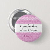 GROSSMUTTER der BRÄUTIGAM Rosa-Damast-Hochzeit Button (Vorne & Hinten)