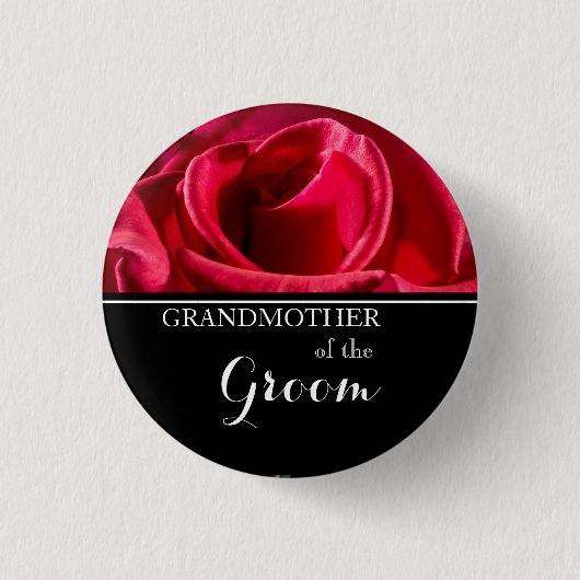 Großmutter der Groom-Hochzeit-Rote Rosen Button (Vorderseite)