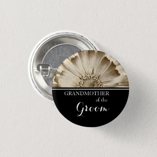 Großmutter der Groom Wedding Gold Daisy Button (Vorne & Hinten)