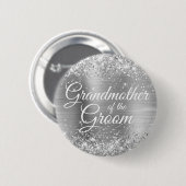 Großmutter des Bräutigams Glänzende Silberfolie Button (Vorne & Hinten)