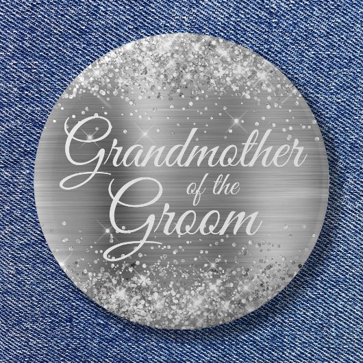 Großmutter des Bräutigams Glänzende Silberfolie Button