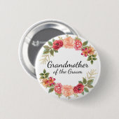 Großmutter des Bräutigams Rosa Rote Florale Kranz Button (Vorne & Hinten)