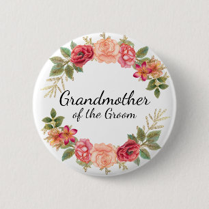 Großmutter des Bräutigams Rosa Rote Florale Kranz  Button