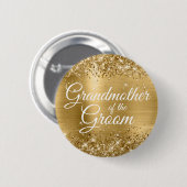 Großmutter des Groom Glittery Gold Foil Button (Vorne & Hinten)