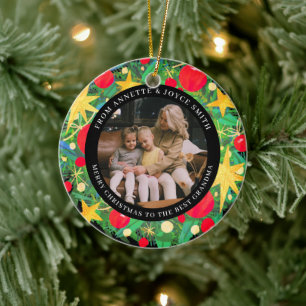 Großmutter Eleganter Kranz Foto Weihnachten Keramik Ornament