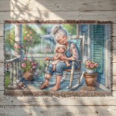 Großmutter Enkelin Veranda Umarmung Decke