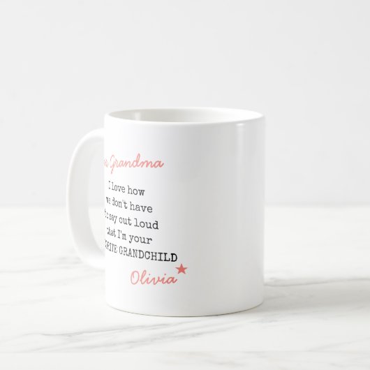 Großmutter Favorite Großkindschrift Typografie Kaffeetasse (Vorderseite Links)