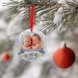 Großmutter First Christmas Blue Gold Floral Foto Ornament