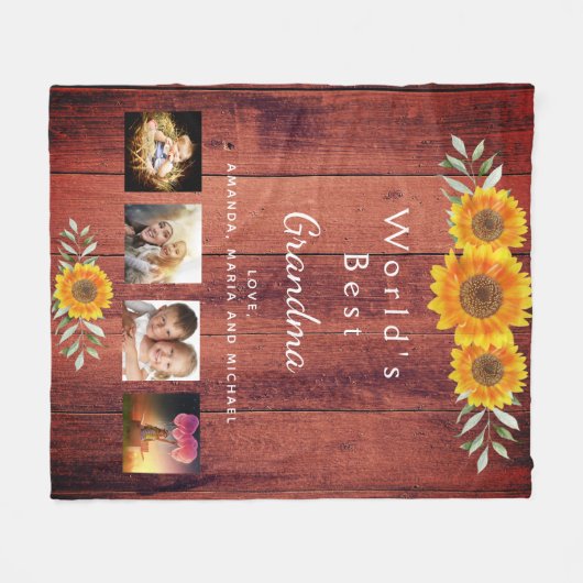 Großmutter Foto Collage rustikales braunes Holz Fleecedecke (Vorderseite (Horizontal))