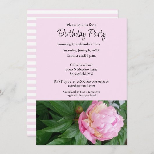 Großmutter-Geburtstagsfeier Einladung (Vorne/Hinten)