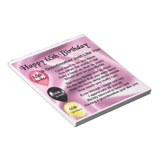 Großmutter Gedicht - 65. Geburtstag Notizblock (angewinkelt)