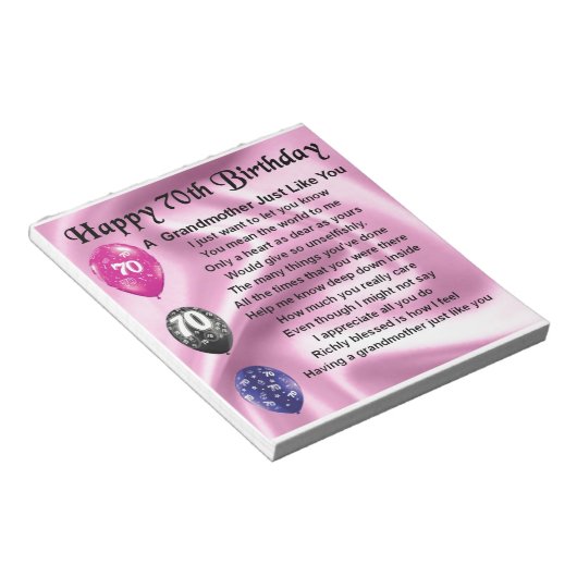 Großmutter Gedicht - 70. Geburtstag Notizblock (angewinkelt)