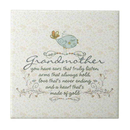 Großmutter-Gedicht mit Vögeln Fliese (Vorderseite)