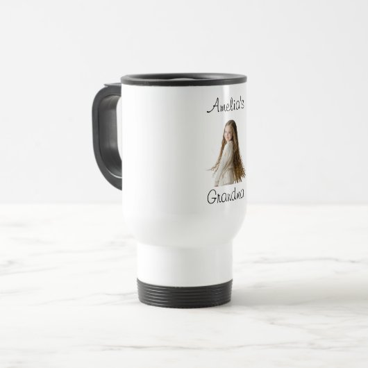 Großmutter-Geschenk - Name und Foto - Reisebecher (Vorderseite Links)