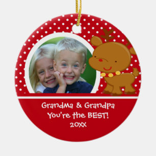 Großmutter-Großvater-Foto-Ren-Weihnachtsverzierung Keramikornament
