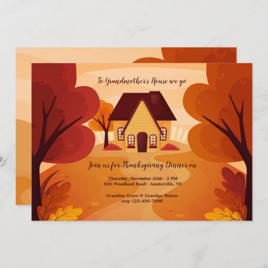 Großmutter-Haus Erntedank Abendessen Einladung (Vorne/Hinten)