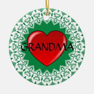 Großmutter-Herz-Mandala-Grün-Verzierung Keramik Ornament