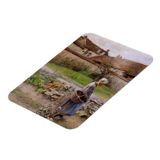 Großmutter in ihrem Garten im Oktober Magnet (Linke Seite)