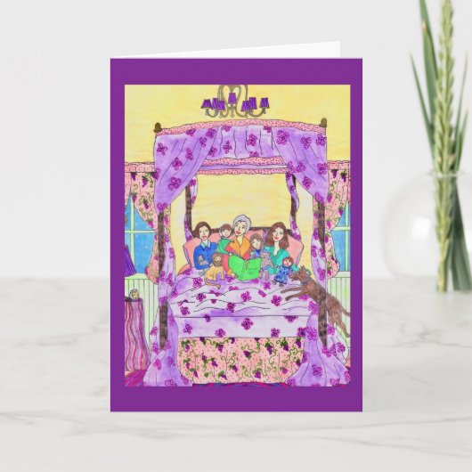 Großmutter liest zu den Kindern, Hundgruß-Karte Karte (Vorderseite)