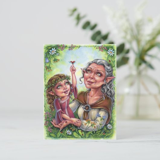 Großmutter mit Großtochter Postkartenelfen Postkarte (Stehend Vorderseite)