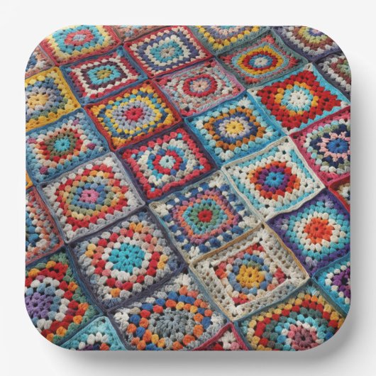 Großmutter-Quadrat-Häkeldecke Pappteller (Vorderseite)