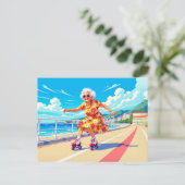 Großmutter Roller Skaten Illustration Feiertagspostkarte (Stehend Vorderseite)